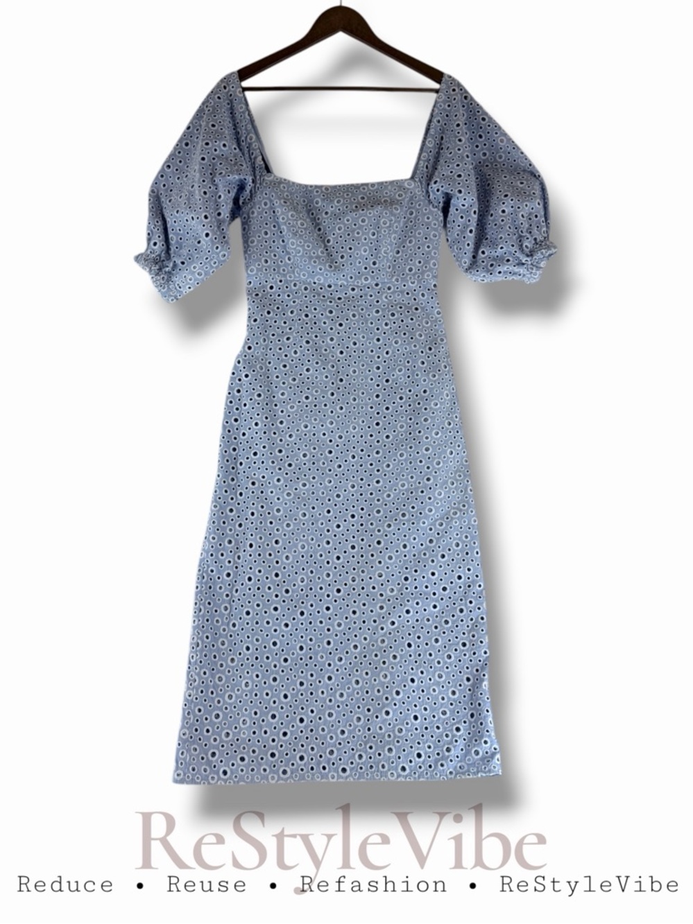 PROSE & POETRY Women’s Size S Dress Midi Length Poof Sleeve Eyelet Pattern